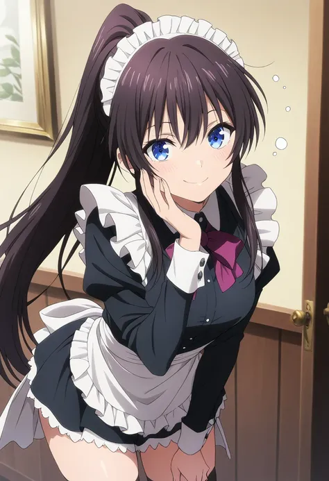 kaoru kamiya, blue eyes, black hair, (Maid:1.3)、( best quality )、(Nonsense)、( very detailed)、( very beautiful way to hold) information best quality 、  Ultra Fine 、Most HD、  very detailed、masterpiece、  best quality 、 {{  beautiful face and attention to deta...