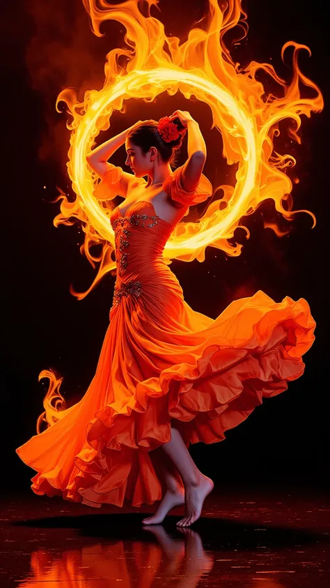 (Masterpiece, High quality, Best quality, official art, Beauty and aesthetics:1.2), (the essence of fire:1.4), (1 Flamenco dancer:1.6, embodying the spirit of fire, Highly realistic, gracefully poised, ethereal transparency, enchanting lighting effects, fl...