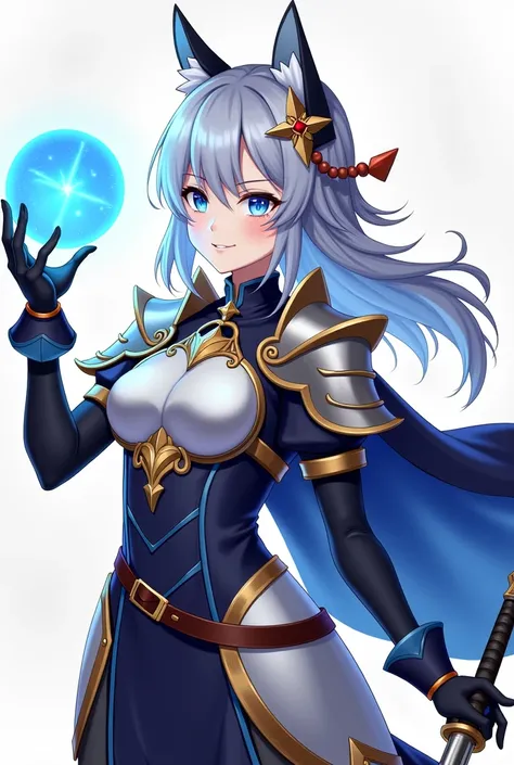 anime girl with a sword and a blue ball in her hand, concept art by Okada Beisanjin, pixiv contest winner, fantasy art, genshin, ayaka genshin impact, armor girl, keqing from genshin impact, senna from league of legends, portrait knights of zodiac girl, ge...