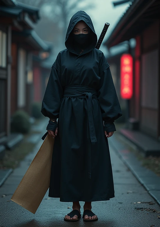 (( perfectly beautiful 20 year old Japanese female ninja holding a scroll in one hand)),  (((I'm wearing sandals))), (((Staring with legs open))), ( Masterpiece: 1.3), (8k,  by Nomi,  RAW Photo ,  top quality: 1.4), sharp eyes, ((( looking at the camera)))...