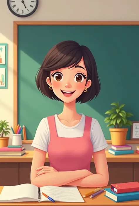 Female teacher short hair with bangs cartoon