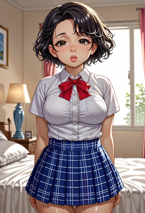 (((1girl:1.5))), Masterpiece, Best quality, amazing beauty, 4K, absurdres, finely detail, (super detailed eye), perfect anatomy, official art, cinematic lighting, BREAK, ((((Bright bedroom)))), ((Bright morning bedroom)), silky short hair, (tired hair), [b...