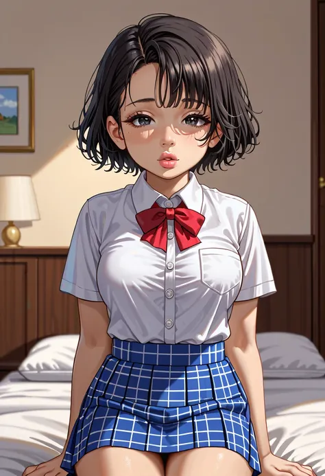 (((1girl:1.5))), Masterpiece, Best quality, amazing beauty, 4K, absurdres, finely detail, (super detailed eye), perfect anatomy, official art, cinematic lighting, BREAK, ((((Bright bedroom)))), ((Bright morning bedroom)), silky short hair, (tired hair), [b...