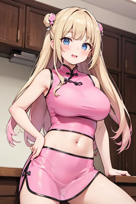 score_9, score_8_up, score_7_up, score_6_up, score_5_up, score_4_up, BREAK source_anime,
anime screencap, 1girl, solo, navel, huge breasts, blonde hair, long hair,  looking at viewer, pink silky qipao,
pink silky cheongsam, crop top, navel, midriff
 