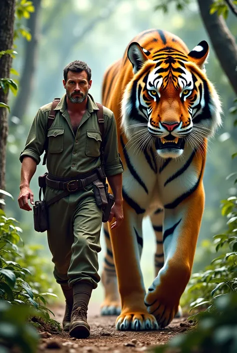 man walking with a big tiger