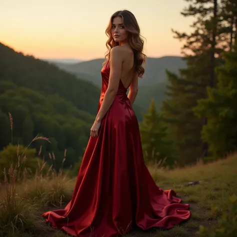 beautiful new hampshire woman in a satin evening dress