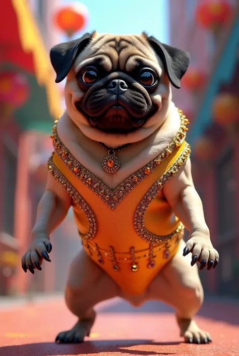 Pug in Shakira outfit 