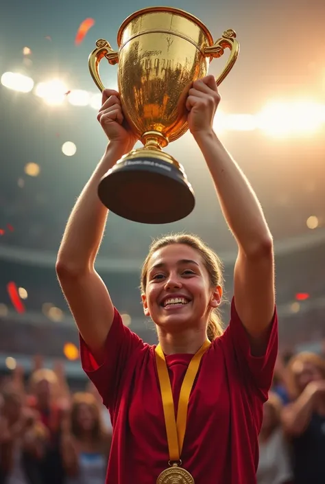 Champion Holding a Trophy

Concept: A proud student-athlete holding up a big trophy with a beaming smile, representing achievement.

Person's Expression:

Happy & Proud – Bright smile, sparkling eyes, confident body language.

Celebratory Gesture – Holding...