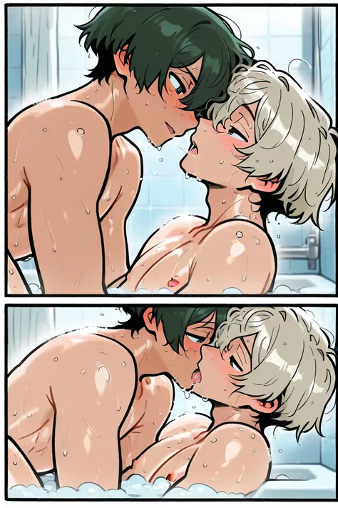 Two high school boys,Yaoi, Comic Style,Foreplay, take a bath together,