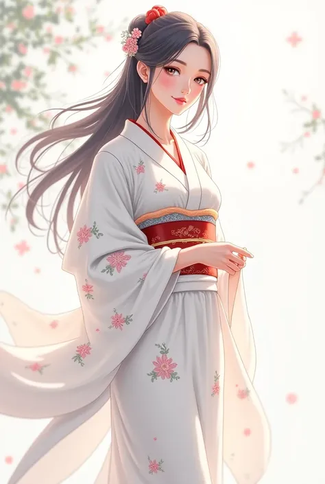 Anime girl in white kimono with big breasts 8k