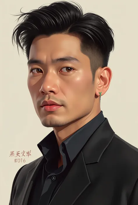 A digital portrait inspired by Vietnamese astrology depicting a handsome, charismatic man with refined facial features and a strong, dignified presence. He has a well-defined jawline, deep captivating eyes, and a confident yet thoughtful expression. His lo...