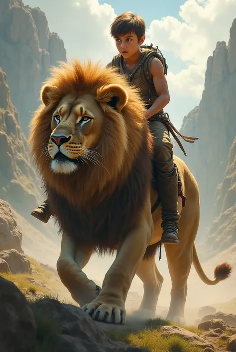 Boy riding a lion 