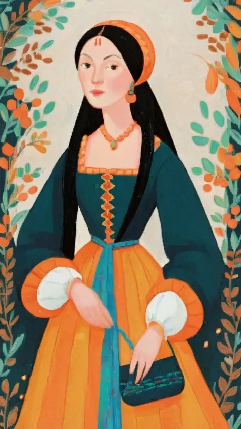 score_9, score_8_up, score_7_up, score_6_up, score_5_up, score_4_up, 1_woman, brow hair, long_hair, wearing a vibrant long peasant medieval dress, detailed clothing, sketches, detailed thick gouache painting, illustration, in gougoupaintleaves style:1.5, h...