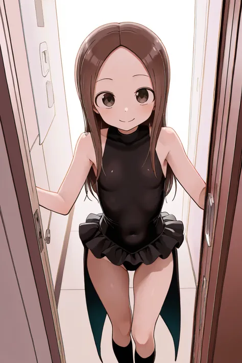 NSFW, Masterpiece, top quality, high resolution, very detailed,Takagi\(からかい上手のTakagi\), with long hair 、 Hair、Forehead、clavicle, kimono, leotard, micro mini skirt 、 waist cape 、Sleeveless、 knee socks、 Germany,Prostitute,Japanese-style room