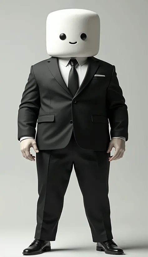 tall masculate marshemllo in black suit