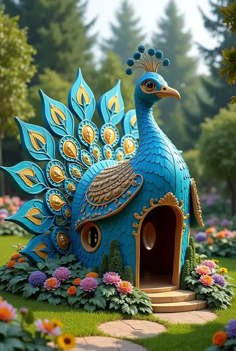 A play house made in the shape of a peacock