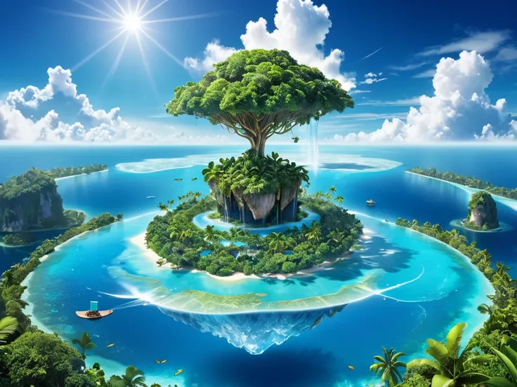 Paradise island floating in the sky, magic, chutte d'eau sublime