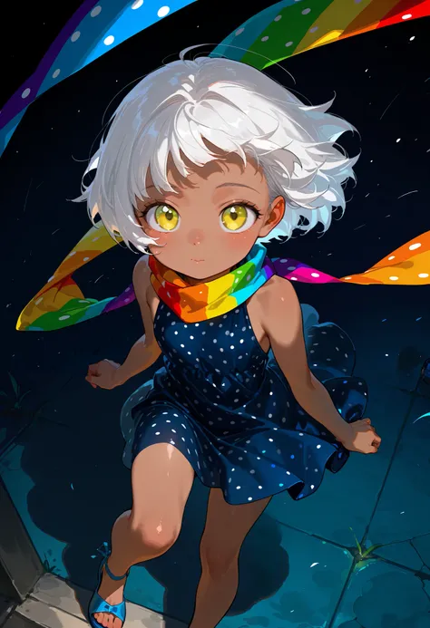 solo, score 9, score 8, score 7, Best quality::2.5, artwork::2.5, Masterpiece::2.5, Beautiful features, good anatomy, realistic look, beautiful details, Close up, detailed eyes, Night, rodecchi, artist:xinzouro, loli, Little, cute, Brown skin, (White hair)...