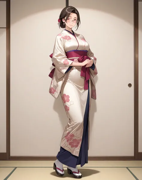 Dress glasses  full body   kimono mature female 