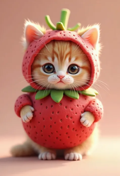 chat mignon deguisé en fraise hyper realistic 