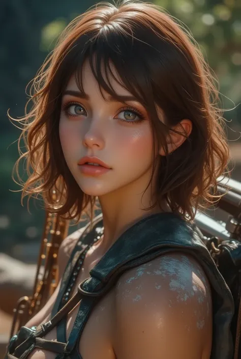 full body image,Masterpiece, best quality, Super display, Very realistic, Highly detailed face, Clean and delicate face, whole body(Masterpiece best quality: 1.2) "Tomb Raider Sexy, sexy anime style, charming, charming, big