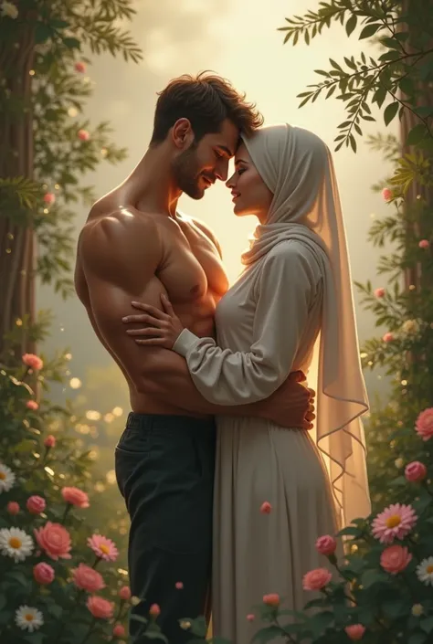 couple of a fit boy and half hijab girl