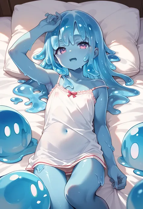  Masterpiece, high resolution, top quality,8k
((right blue skin,melted body,slime skin,young))

(Body pillow)
( camisole)