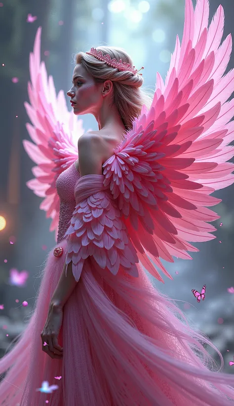 pink feathers on the back　goddess　Mysterious