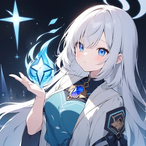 a white-haired girl with a light blue lock with Red and Blue eyes
With dark magic in my hand