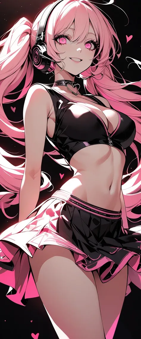 (Highest quality:1.24, Very detailed, Delicate and beautiful CG art, Detailed illustrations, High Contrast, masterpiece:1.2, Highest quality, Best aesthetics), woman, Pink long hair, Twin tails, Beautiful breasts, dancer, (Pink fine eyes, Beautiful Eyes), ...