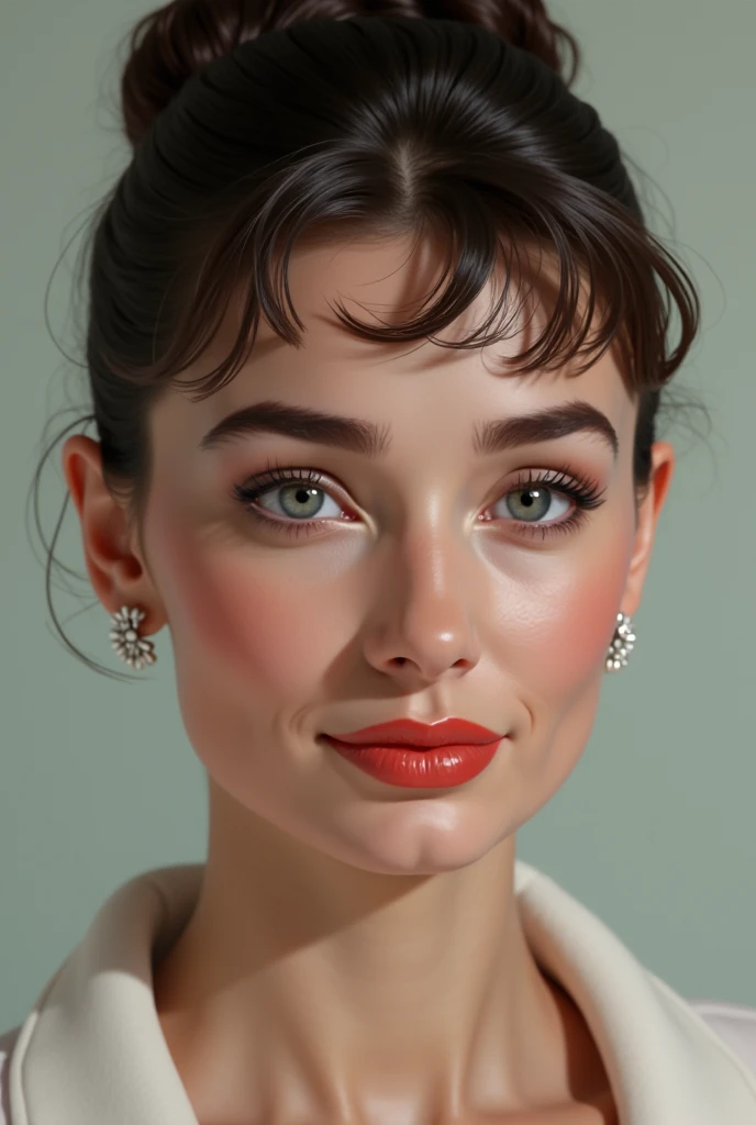 Make the woman exactly look like Audrey Hepburn 