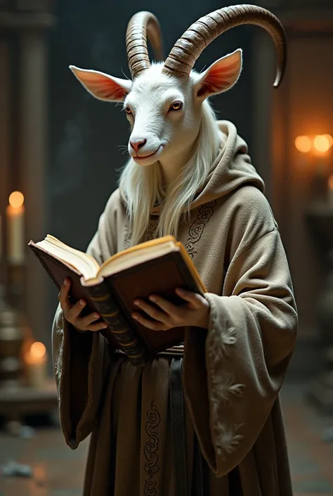 Anthro goat, female, holds book, monk