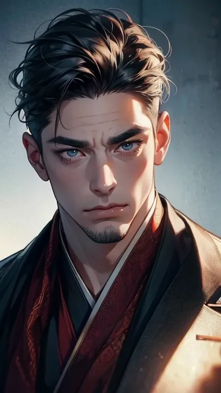 (     borrowed letter ,4K,8k,     highres,     masterpiece :1.2),     ultra-detailed    ,(realistic,photorealistic,photo-realistic:1.37),36-year-old man,3 day beard,Beautiful anime,Portraits,strong,Masculine,      with black hair  ,sharp jaw,         mesme...