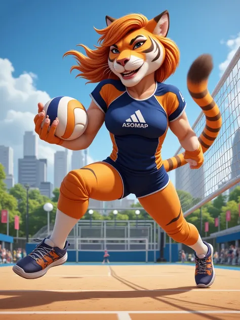 "Create a realistic female anatomy mascot for a women's volleyball team that represents the financial institution ASOMAP.  The mascot must be a dynamic and athletic figure , that transmits energy ,  trust and team spirit .  Use a design that combines the c...