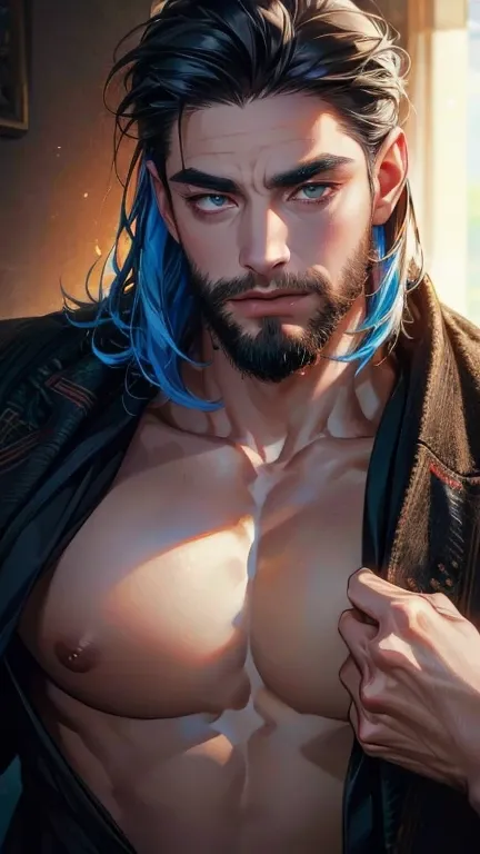 (       ,4K,8k,      highres,      masterpiece :1.2),      ultra-detailed    ,(realistic,photorealistic,photo-realistic:1.37),36-year-old man,3 day beard,Beautiful anime,Portraits,strong,Masculine,       with black hair  ,sharp jaw,           mesmerizing e...