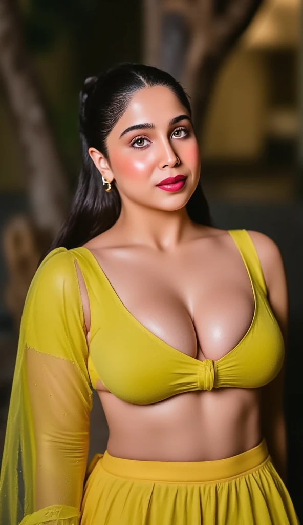  Indian woman masterpiece, best quality, ultra-detailed, (warm hue, warm tone: 1.2), wearing colorful saree big hook  blouse, 20 years old, (((big tits1.8))),((Huge breasts 1.6)),(((Plump body 1.8))),  (Indian instagram photo, Wearing hook blouse closeup f...