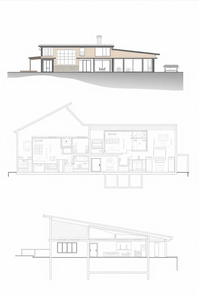 Create the plans of a modern country house in 2D without a background 