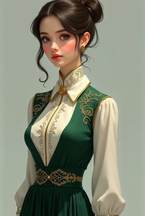 Create a blouse for Aulo with the colors green and white with gold details 