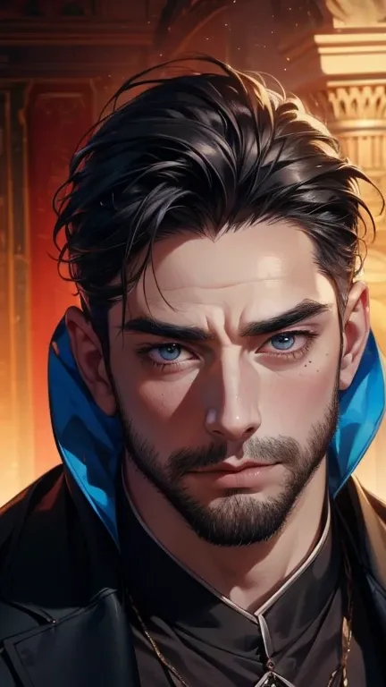 (       ,4K,8k,       highres,       masterpiece :1.2),       ultra-detailed    ,(realistic,photorealistic,photo-realistic:1.37),36-year-old man,3 day beard,Beautiful anime,Portraits,strong,Masculine,        with black hair  ,sharp jaw,             mesmeri...