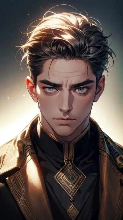 (       High quality. ,4K,8k,       highres,       masterpiece :1.2),       ultra-detailed    ,(realistic,photorealistic,photo-realistic:1.37),36-year-old man,10-day beard,Beautiful anime,Portraits,strong,Masculine,   with dark gray hair  ,sharp jaw,      ...