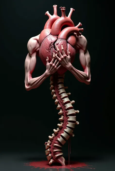 Draw a spine broken in 2 parts and a heart with muscular arms holding both parts of the spine so they don't separate