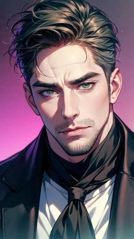 (   ,4K,8k,   highres,   masterpiece:1.2),   ultra-detailed,(realistic,photorealistic,photo-realistic:1.37),36-year-old man,3 day beard,cute anime ,Portraits,strong,Masculine,   dark hair,sharp jaw, mesmerizing gray-green eyes ,   perfectly combed hair,   ...