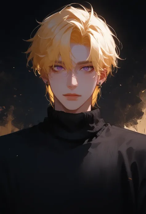 (score_9, score_8_consolation), score_7_consolation,  Adult male ,  black high collar sweater ,   matted black hair  , 1 boy,   dark purple eyes  ,   yellow hair highlighter , male  Add ,   black earrings  ,  Add ,   animation style ,   handsome, Shadow ba...