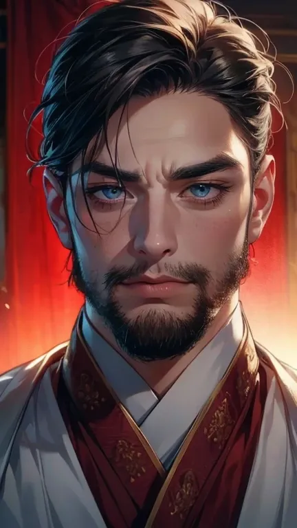 (       ,4K,8k,       highres,       masterpiece :1.2),       ultra-detailed    ,(realistic,photorealistic,photo-realistic:1.37),36-year-old man,3 day beard,Beautiful anime,Portraits,strong,Masculine,        with black hair  ,sharp jaw,             mesmeri...