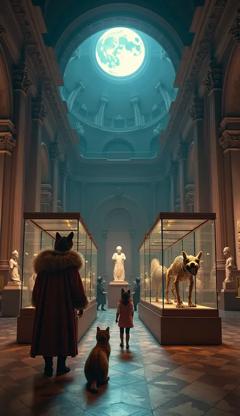 Scene 4: The British Exhibits Come to Life
Setting: The British Museum's main hall, under the glow of the moon.

Visual Details: The Golden Fishbone Amulet activates, and the British exhibits come to life. Sir Lancelot Cat, a wax figure, emerges and joins ...