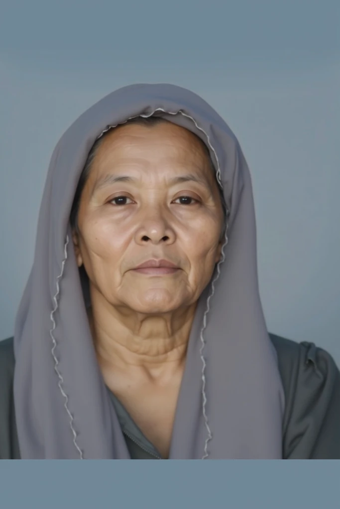 A 65-year-old Indonesian woman wears a veil