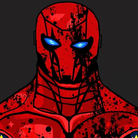  Red armor with black details and with blue eye,Around the eye black details  