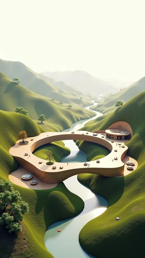 Architectural design in harmony with science and nature, peaceful landscape of the future, the ultimate circular eco-system,