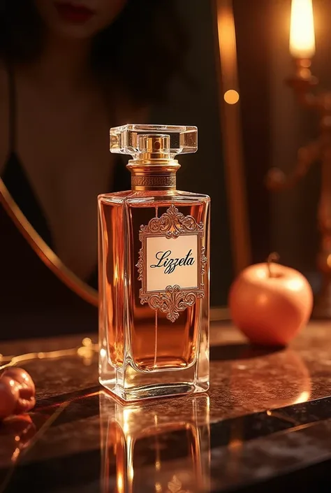 An image with a glamorous perfume that I put Lizzeta on the label