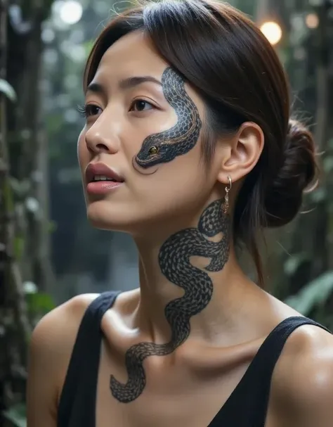 gothic_lolita,Vicious snake tattoo on face